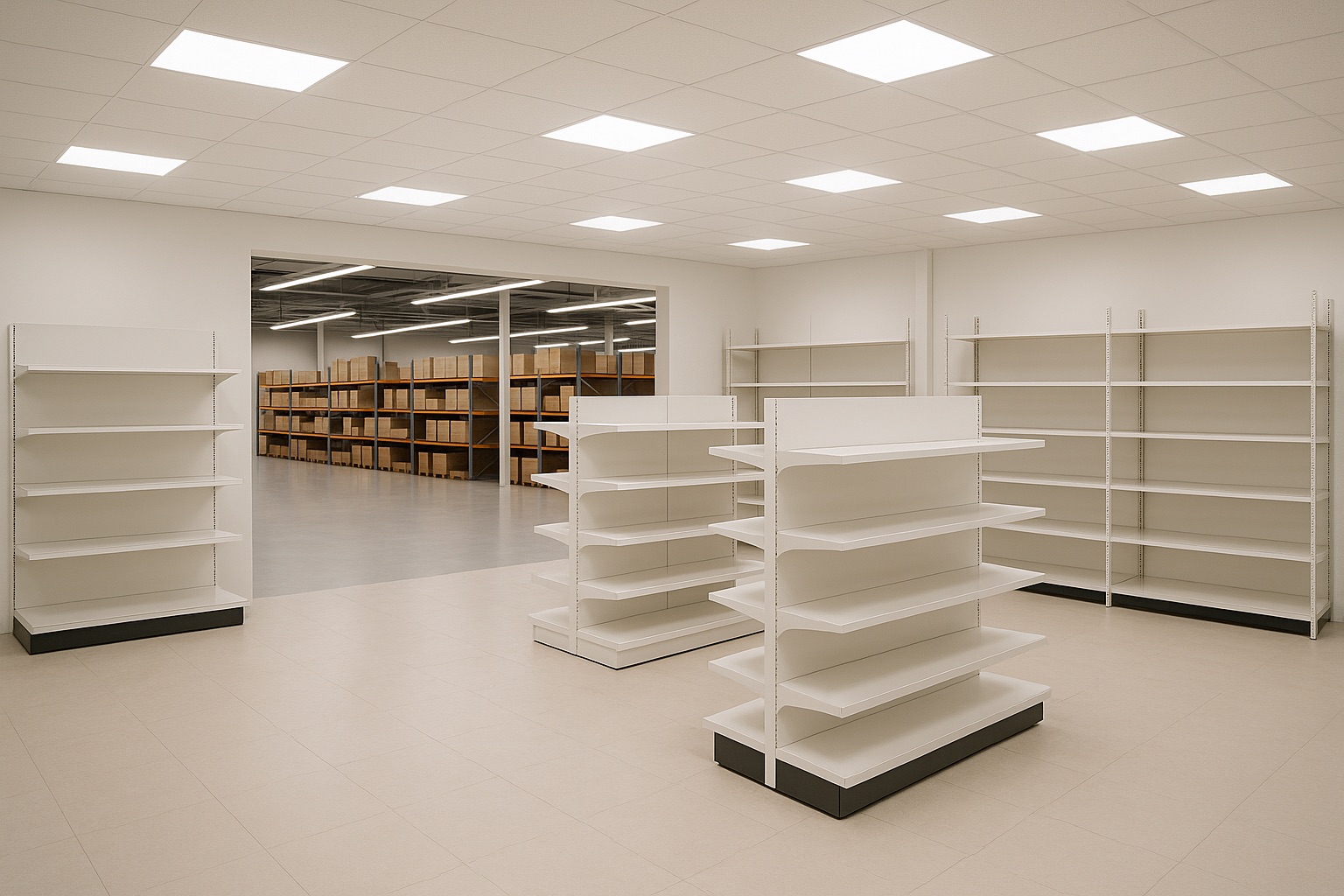 Interno luminoso di un ambiente commerciale con illuminazione a LED efficiente